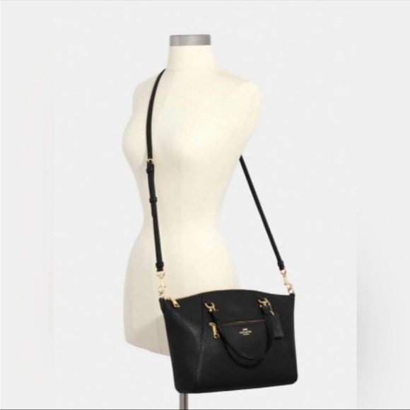 Coach Black Pebbled Leather Prairie Satchel Crossbody Handbag Gold Logo Top Zip - Picture 1 of 6